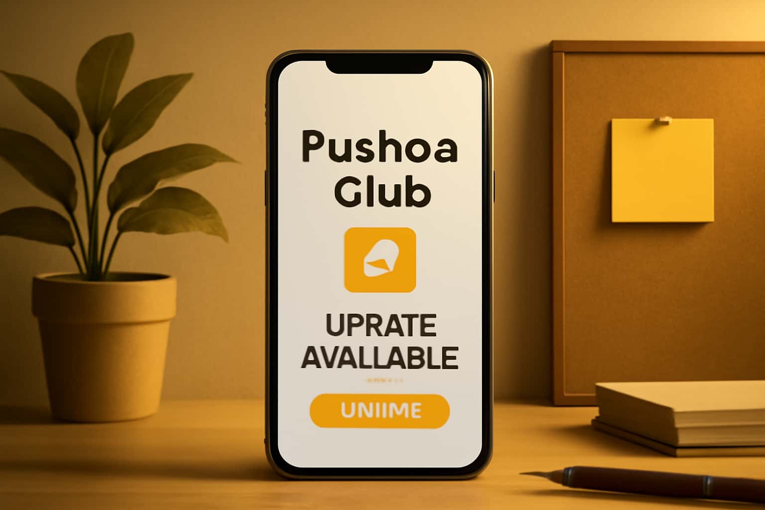 An informational scene about Pushpa Club App Update Notifications with the text 'Pushpa Club' in a high-tech style.
