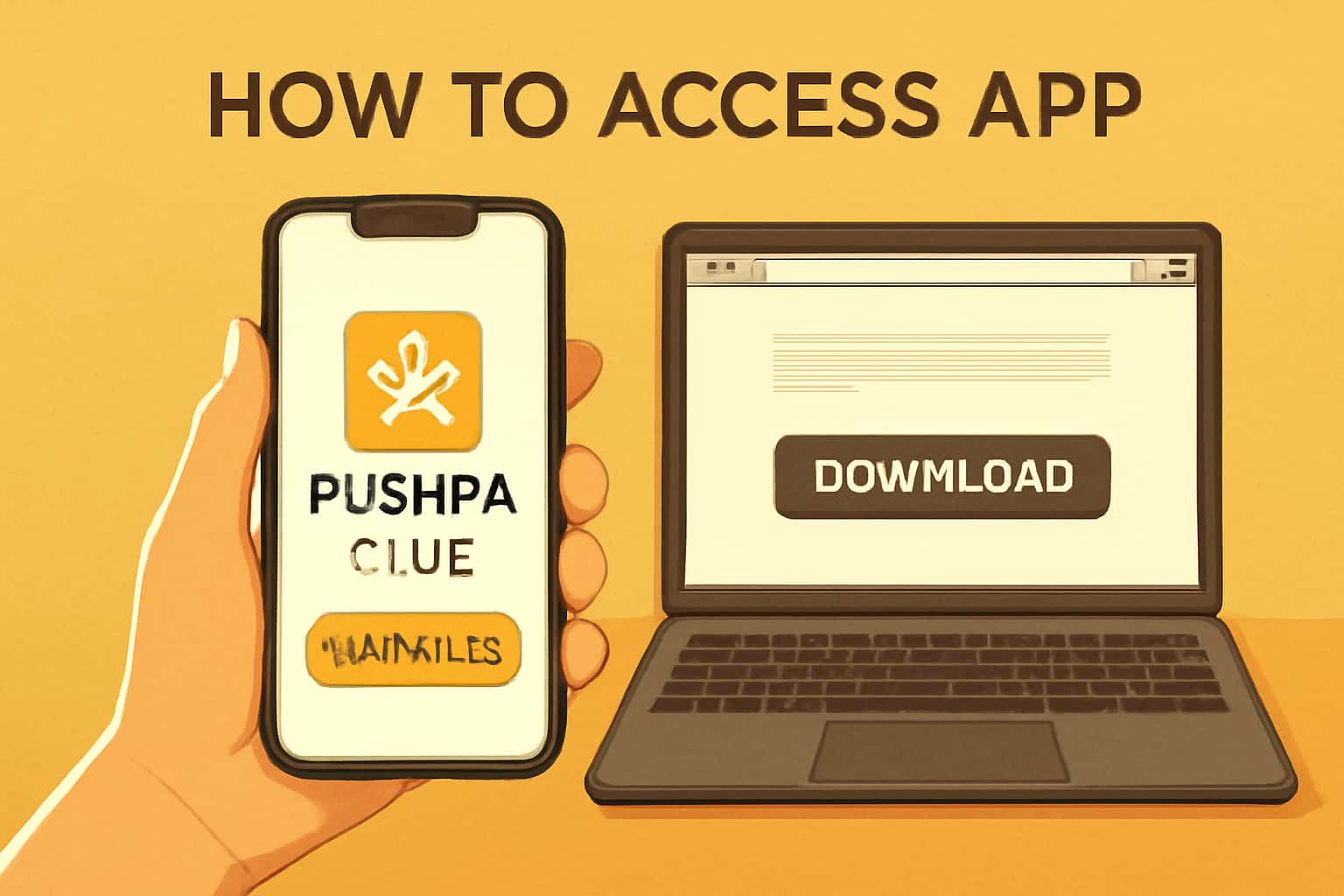 An informative graphic illustrating the steps to access Pushpa Club App with a clean design.