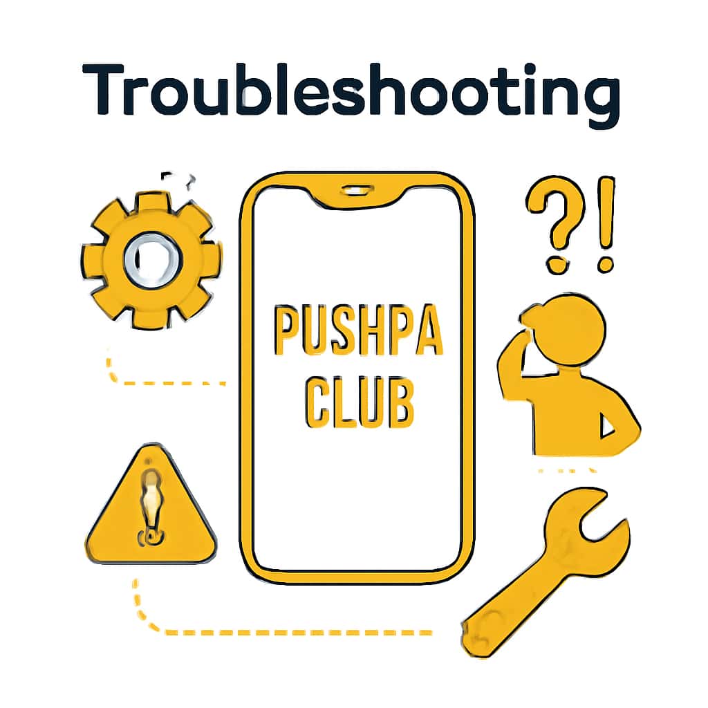 Diagram illustrating troubleshooting steps for Pushpa Club App.