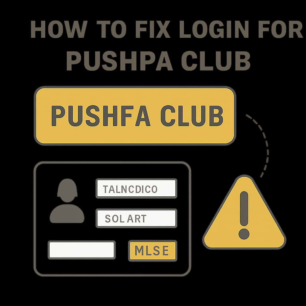 An educational diagram showcasing troubleshooting steps for logging into Pushpa Club.