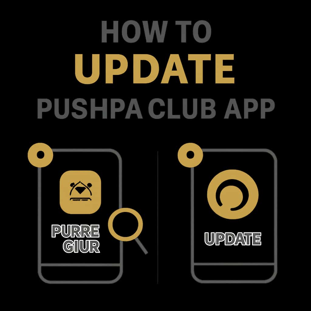 A visual guide on the steps for updating the Pushpa Club app.