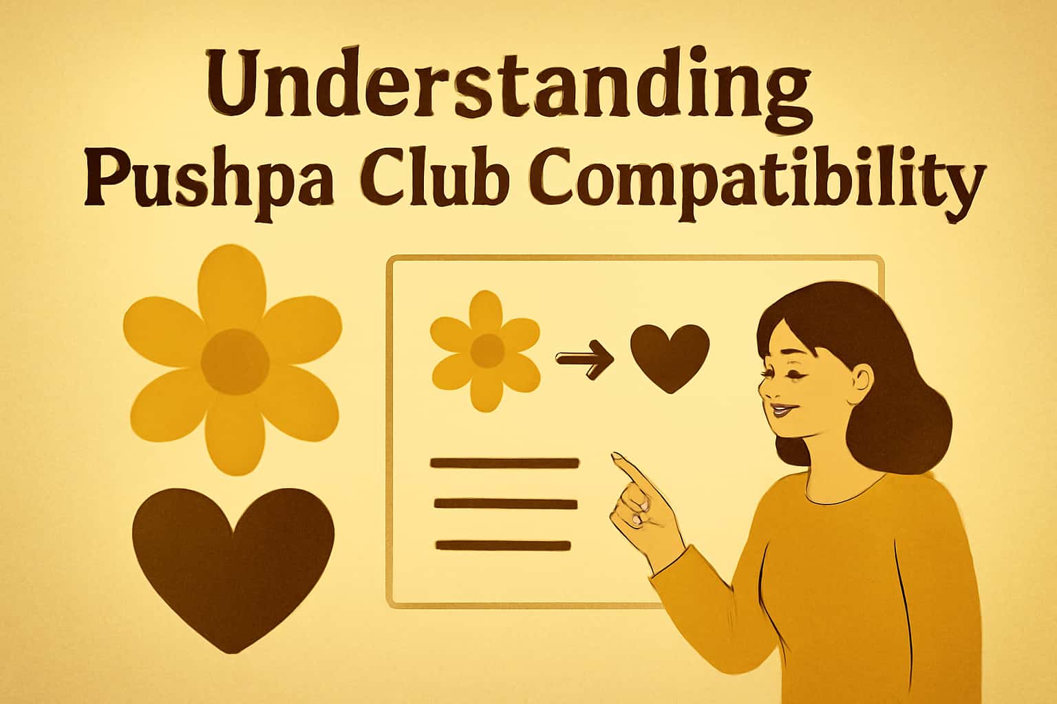 Informational scene on Pushpa Club Compatibility with prominent text.