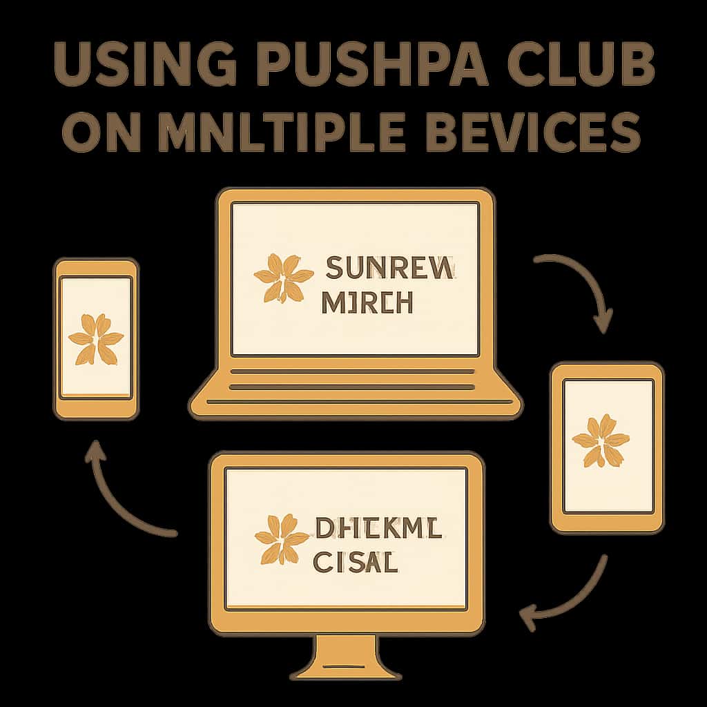 An educational diagram outlining the steps to access Pushpa Club across devices.